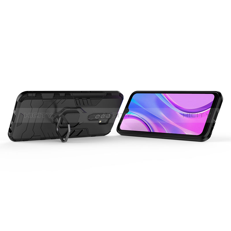 Custodia Silicone e Plastica Opaca Cover con Magnetico Anello Supporto KC1 per Xiaomi Redmi 9 Prime India