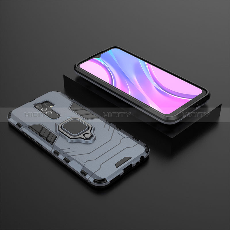 Custodia Silicone e Plastica Opaca Cover con Magnetico Anello Supporto KC1 per Xiaomi Redmi 9 Prime India Blu