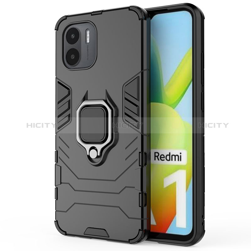 Custodia Silicone e Plastica Opaca Cover con Magnetico Anello Supporto KC1 per Xiaomi Redmi A1 Nero