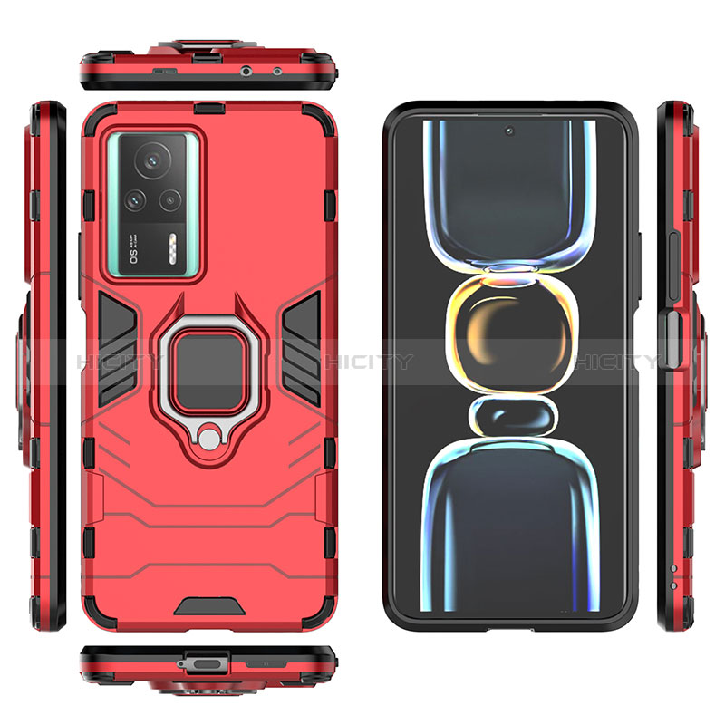 Custodia Silicone e Plastica Opaca Cover con Magnetico Anello Supporto KC1 per Xiaomi Redmi K60E 5G