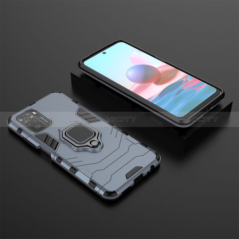 Custodia Silicone e Plastica Opaca Cover con Magnetico Anello Supporto KC1 per Xiaomi Redmi Note 10 4G Blu