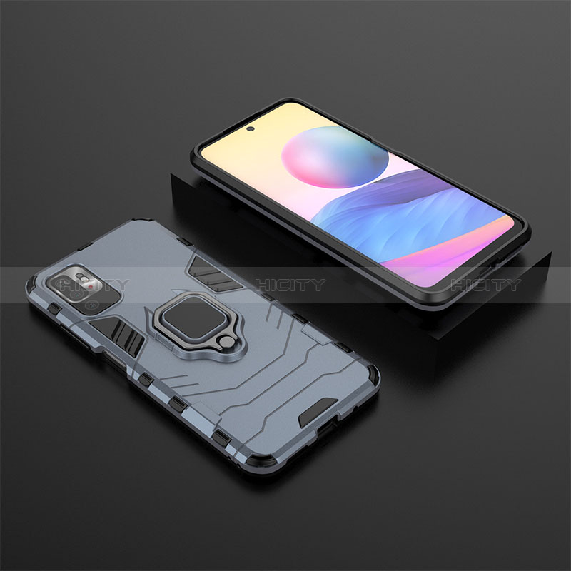 Custodia Silicone e Plastica Opaca Cover con Magnetico Anello Supporto KC1 per Xiaomi Redmi Note 10 5G Blu