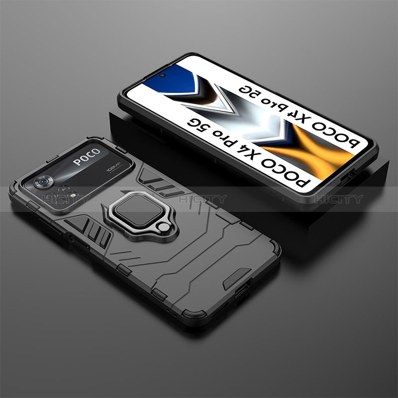 Custodia Silicone e Plastica Opaca Cover con Magnetico Anello Supporto KC1 per Xiaomi Redmi Note 11E Pro 5G Nero