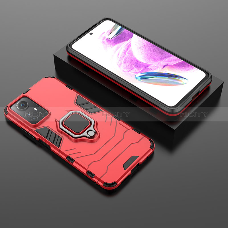 Custodia Silicone e Plastica Opaca Cover con Magnetico Anello Supporto KC1 per Xiaomi Redmi Note 12S Rosso