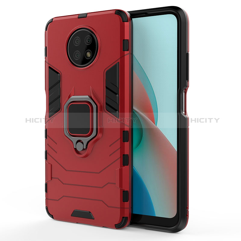 Custodia Silicone e Plastica Opaca Cover con Magnetico Anello Supporto KC1 per Xiaomi Redmi Note 9 5G Rosso