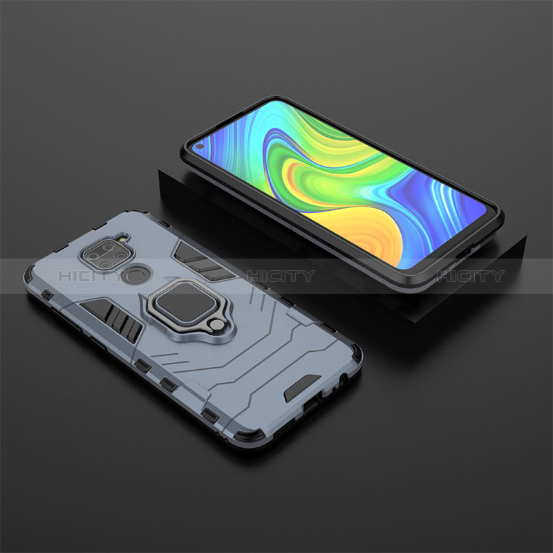 Custodia Silicone e Plastica Opaca Cover con Magnetico Anello Supporto KC1 per Xiaomi Redmi Note 9 Blu