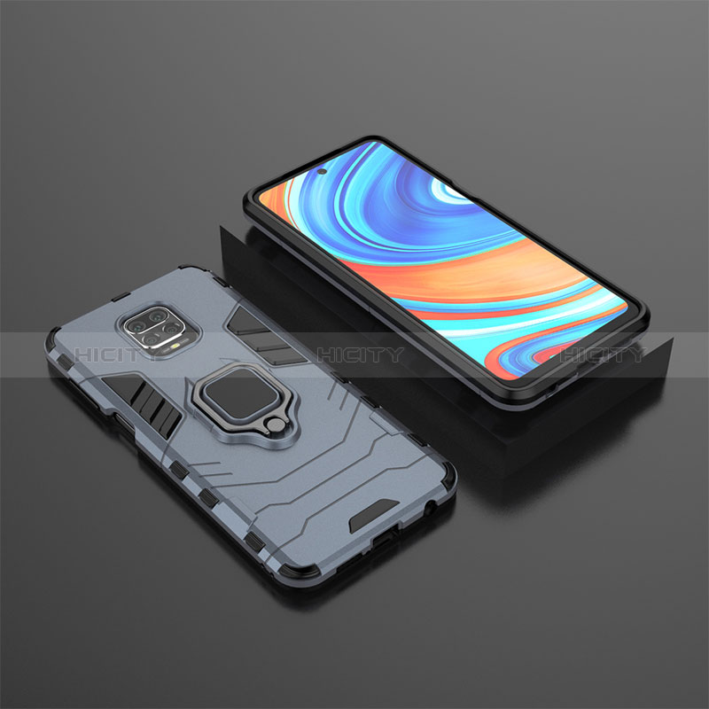 Custodia Silicone e Plastica Opaca Cover con Magnetico Anello Supporto KC1 per Xiaomi Redmi Note 9S Blu