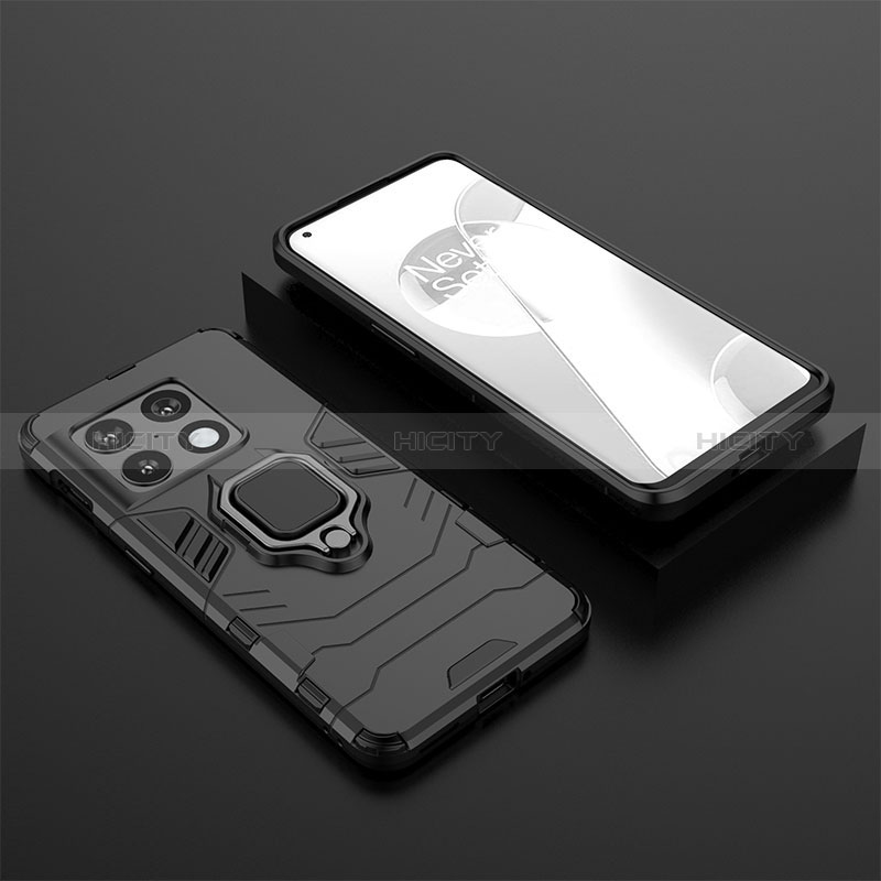 Custodia Silicone e Plastica Opaca Cover con Magnetico Anello Supporto KC2 per OnePlus 10 Pro 5G Nero