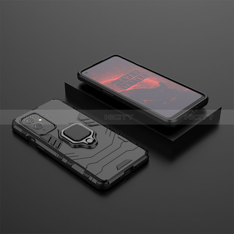 Custodia Silicone e Plastica Opaca Cover con Magnetico Anello Supporto KC2 per OnePlus 9 5G Nero