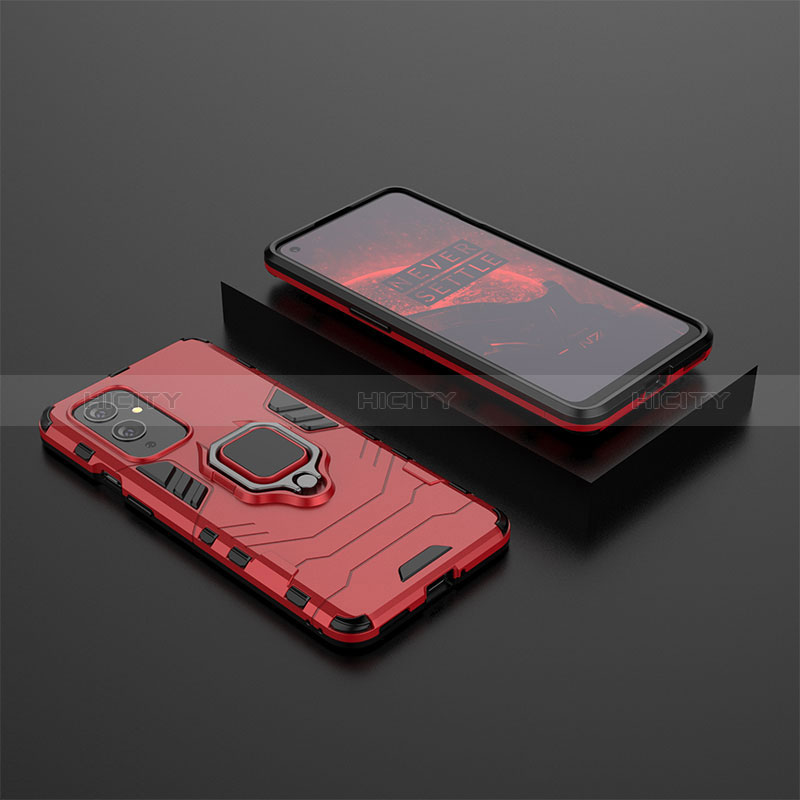 Custodia Silicone e Plastica Opaca Cover con Magnetico Anello Supporto KC2 per OnePlus 9 5G Rosso