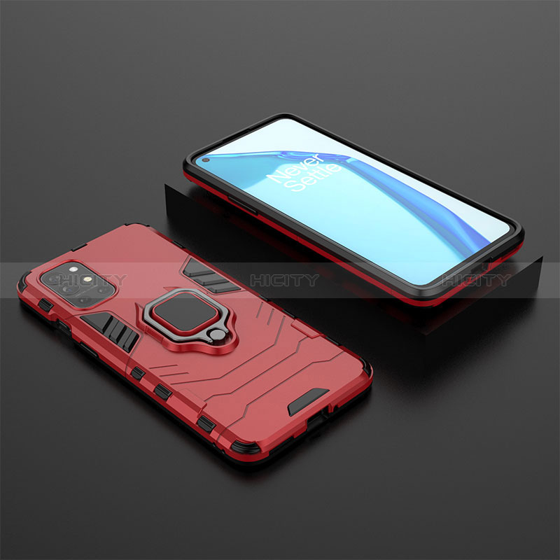 Custodia Silicone e Plastica Opaca Cover con Magnetico Anello Supporto KC2 per OnePlus 9R 5G Rosso