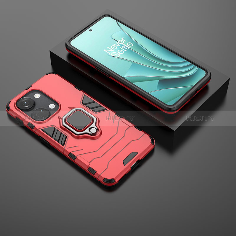 Custodia Silicone e Plastica Opaca Cover con Magnetico Anello Supporto KC2 per OnePlus Ace 2V 5G Rosso