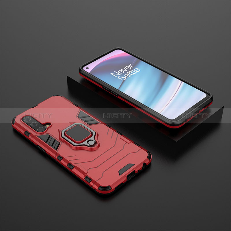 Custodia Silicone e Plastica Opaca Cover con Magnetico Anello Supporto KC2 per OnePlus Nord CE 5G Rosso