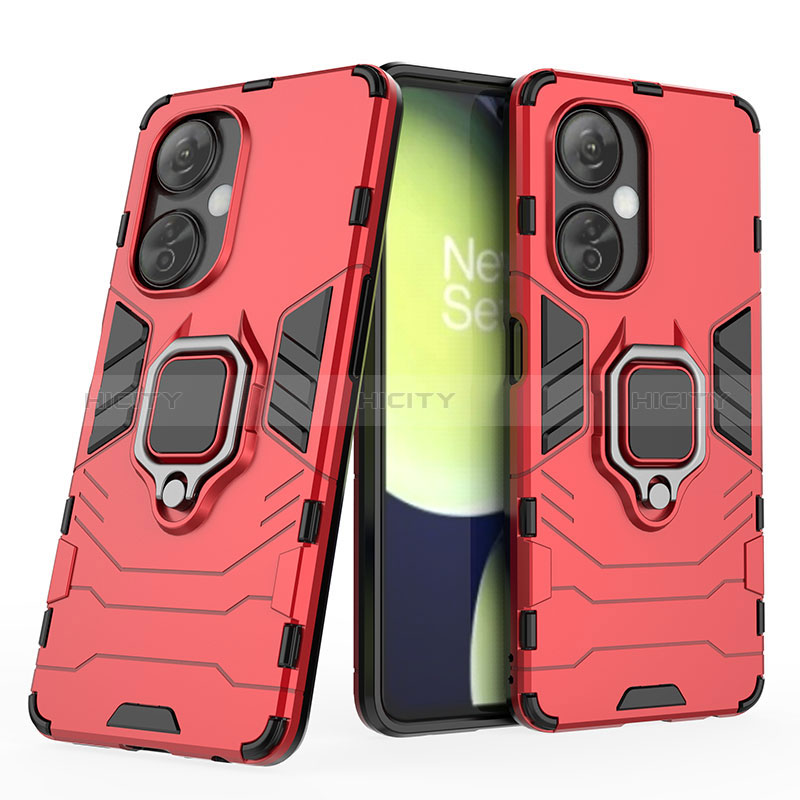 Custodia Silicone e Plastica Opaca Cover con Magnetico Anello Supporto KC2 per OnePlus Nord N30 5G Rosso