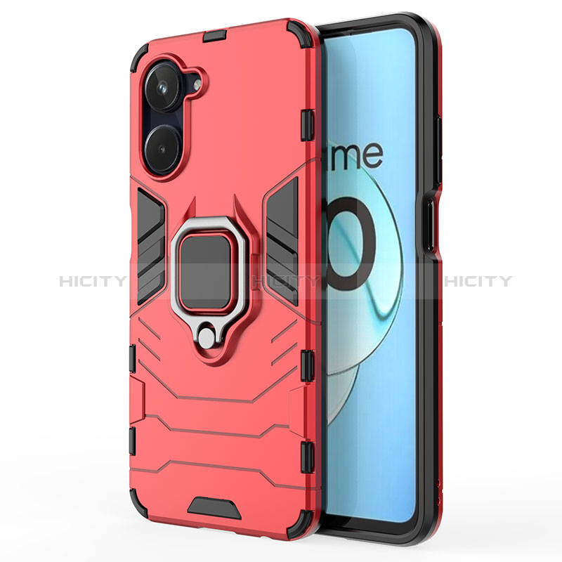 Custodia Silicone e Plastica Opaca Cover con Magnetico Anello Supporto KC2 per Realme 10 4G Rosso