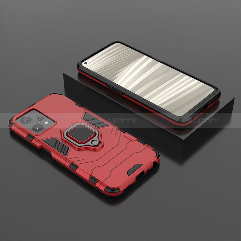 Custodia Silicone e Plastica Opaca Cover con Magnetico Anello Supporto KC2 per Realme 9 5G Rosso