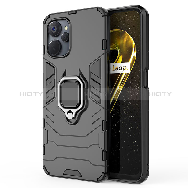 Custodia Silicone e Plastica Opaca Cover con Magnetico Anello Supporto KC2 per Realme 9i 5G Nero