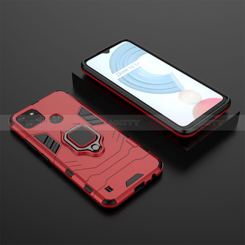 Custodia Silicone e Plastica Opaca Cover con Magnetico Anello Supporto KC2 per Realme C21Y Rosso