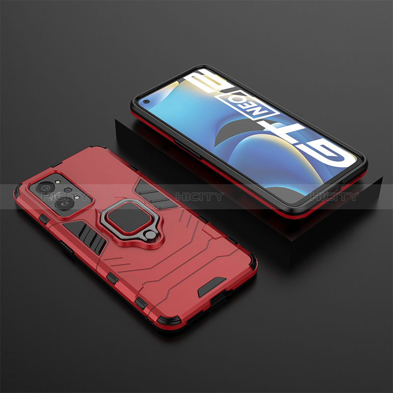 Custodia Silicone e Plastica Opaca Cover con Magnetico Anello Supporto KC2 per Realme Q5 Pro 5G Rosso