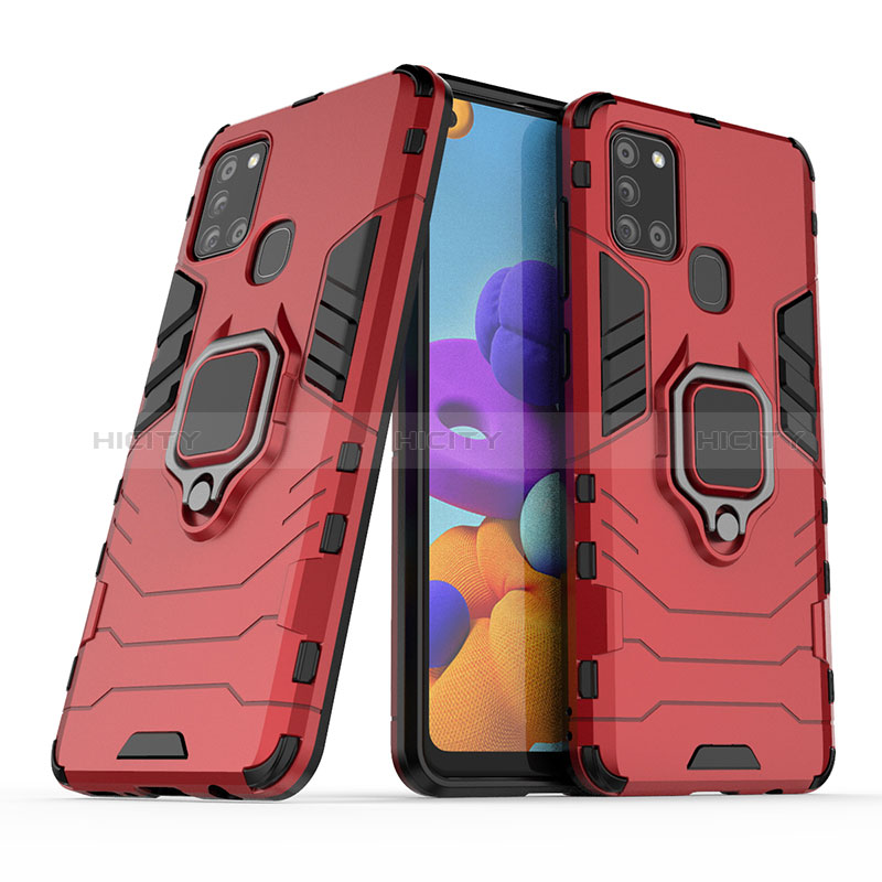 Custodia Silicone e Plastica Opaca Cover con Magnetico Anello Supporto KC2 per Samsung Galaxy A21s