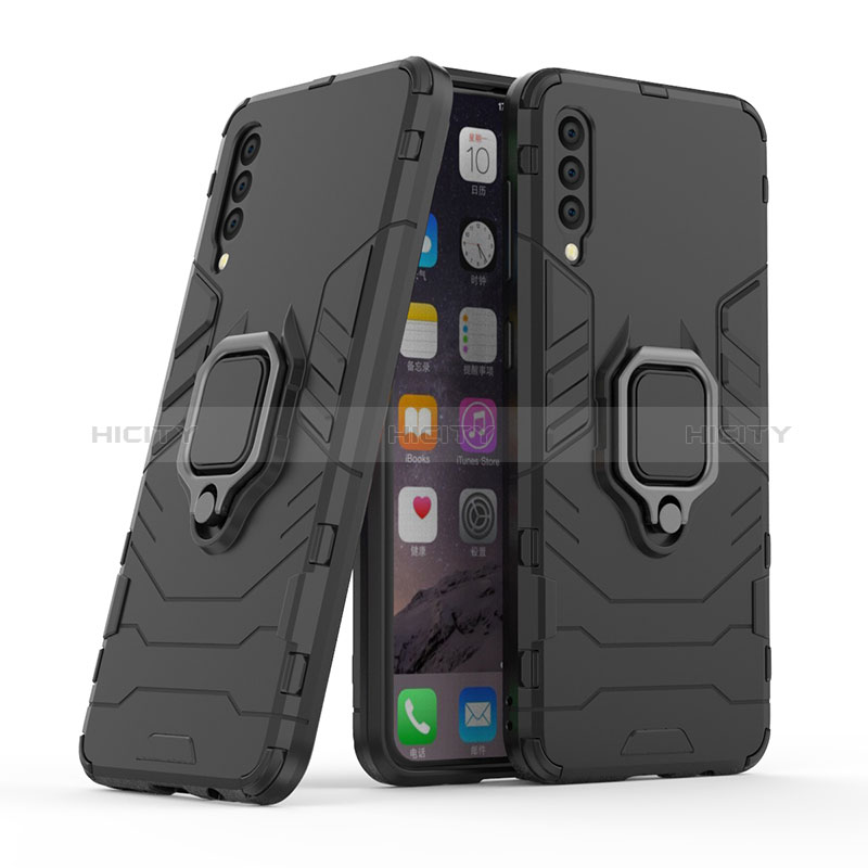 Custodia Silicone e Plastica Opaca Cover con Magnetico Anello Supporto KC2 per Samsung Galaxy A30S Nero