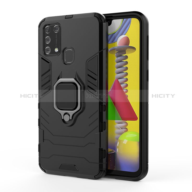 Custodia Silicone e Plastica Opaca Cover con Magnetico Anello Supporto KC2 per Samsung Galaxy M31 Nero