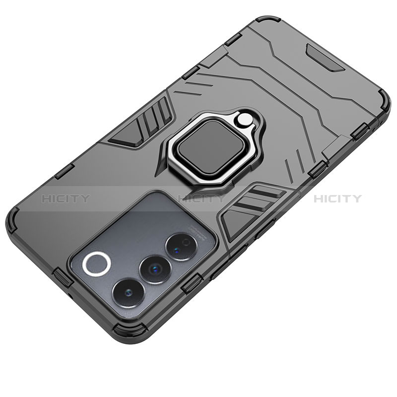 Custodia Silicone e Plastica Opaca Cover con Magnetico Anello Supporto KC2 per Vivo V27e 5G