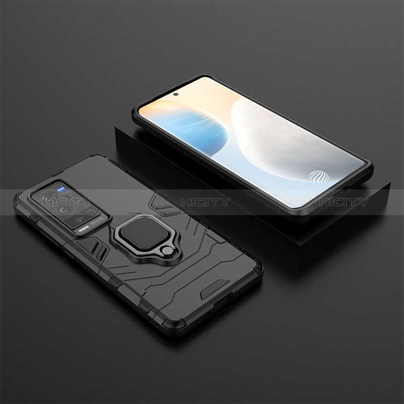 Custodia Silicone e Plastica Opaca Cover con Magnetico Anello Supporto KC2 per Vivo X60 Pro+ Plus 5G