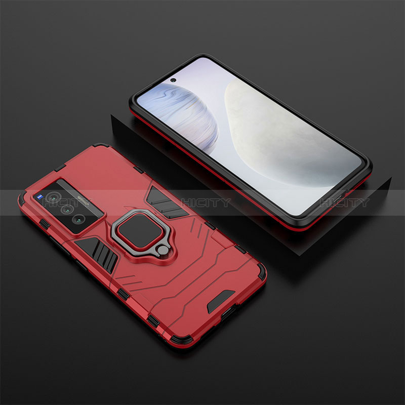 Custodia Silicone e Plastica Opaca Cover con Magnetico Anello Supporto KC2 per Vivo X70 5G Rosso