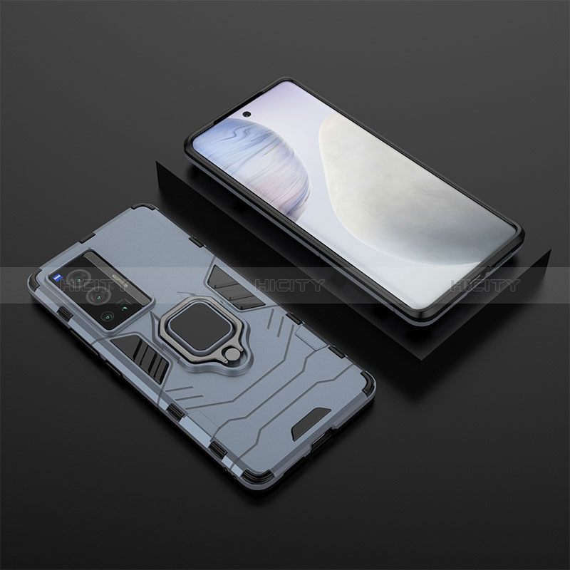 Custodia Silicone e Plastica Opaca Cover con Magnetico Anello Supporto KC2 per Vivo X70 Pro 5G Blu