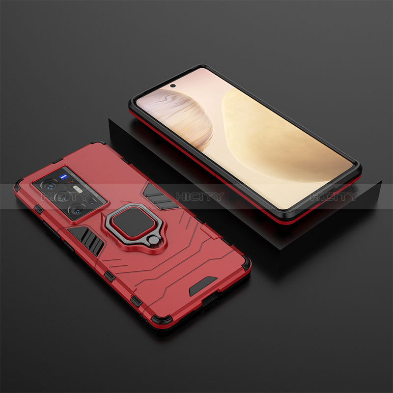 Custodia Silicone e Plastica Opaca Cover con Magnetico Anello Supporto KC2 per Vivo X70 Pro+ Plus 5G