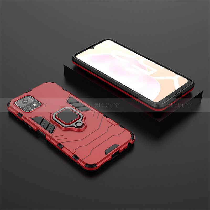 Custodia Silicone e Plastica Opaca Cover con Magnetico Anello Supporto KC2 per Vivo Y31s 5G Rosso