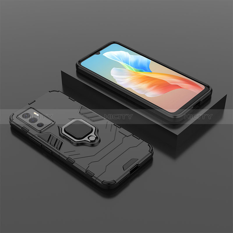 Custodia Silicone e Plastica Opaca Cover con Magnetico Anello Supporto KC2 per Vivo Y75 4G Nero