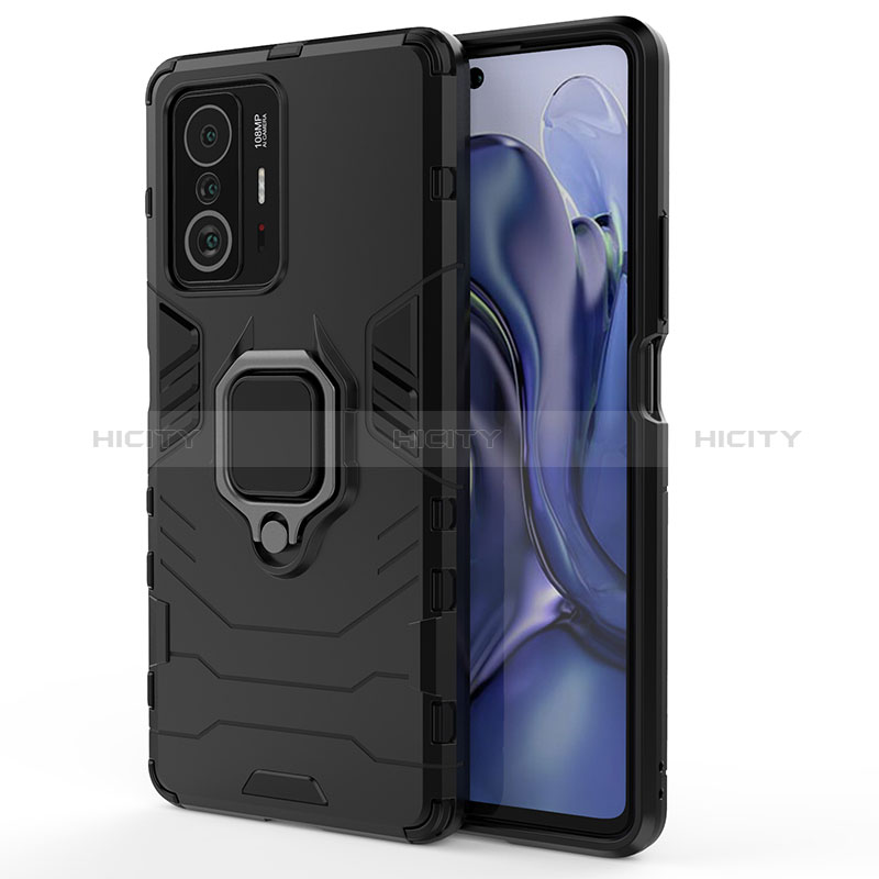 Custodia Silicone e Plastica Opaca Cover con Magnetico Anello Supporto KC2 per Xiaomi Mi 11T 5G Nero