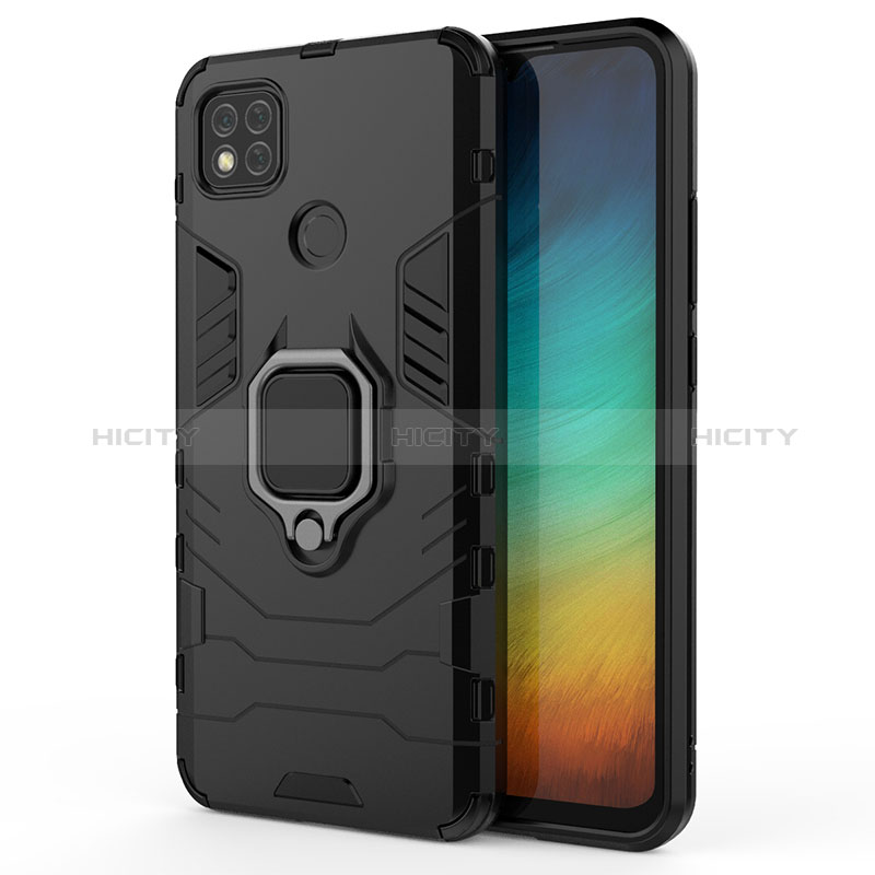 Custodia Silicone e Plastica Opaca Cover con Magnetico Anello Supporto KC2 per Xiaomi POCO C3 Nero