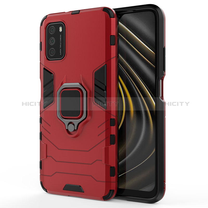 Custodia Silicone e Plastica Opaca Cover con Magnetico Anello Supporto KC2 per Xiaomi Poco M3 Rosso