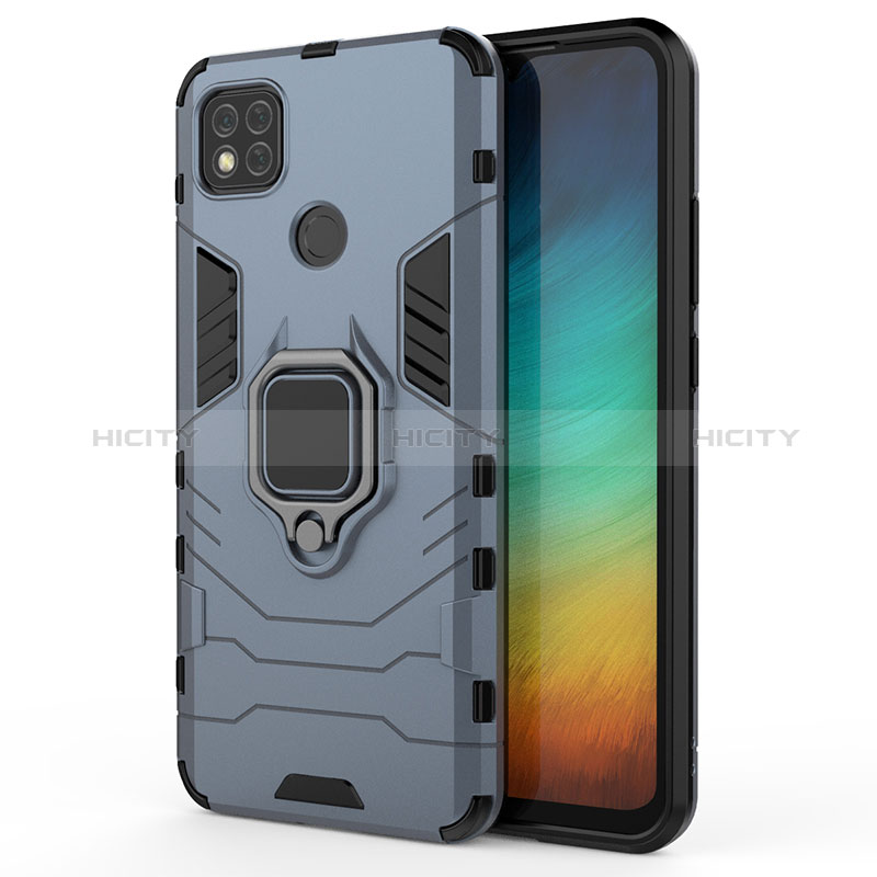 Custodia Silicone e Plastica Opaca Cover con Magnetico Anello Supporto KC2 per Xiaomi Redmi 9 Activ Blu