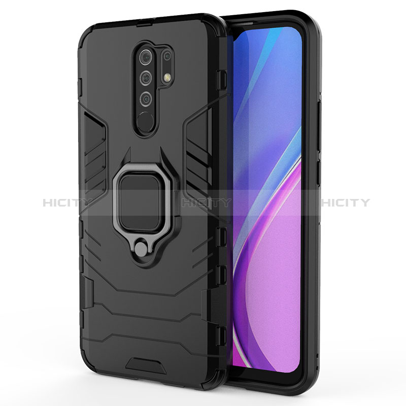 Custodia Silicone e Plastica Opaca Cover con Magnetico Anello Supporto KC2 per Xiaomi Redmi 9 Nero