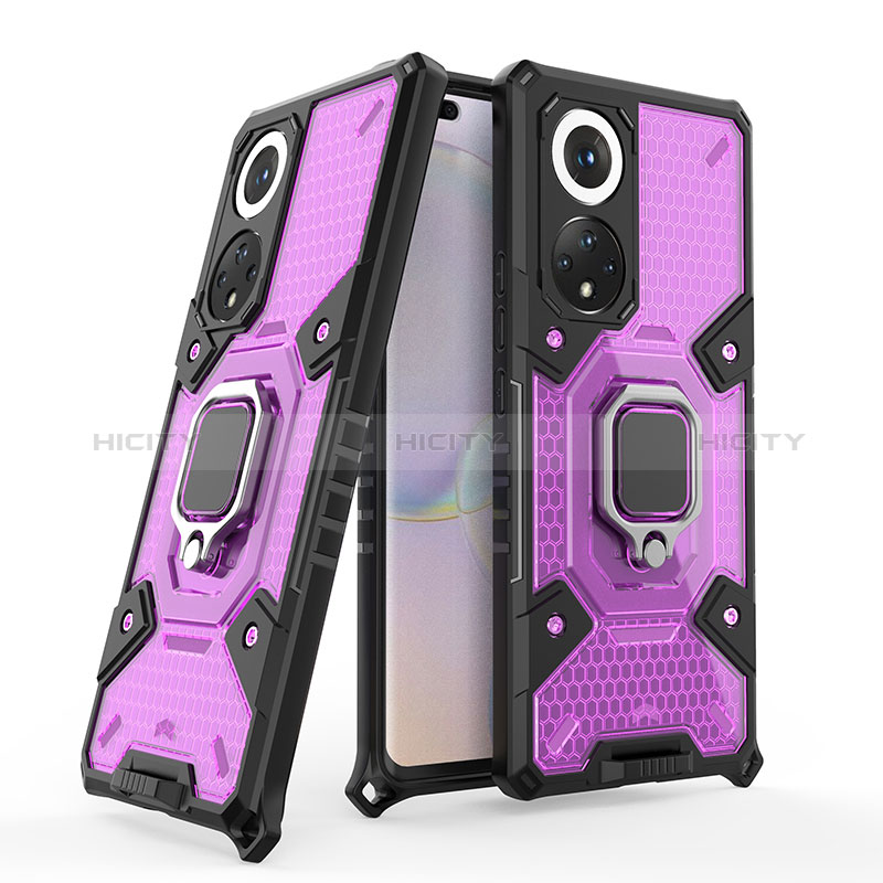 Custodia Silicone e Plastica Opaca Cover con Magnetico Anello Supporto KC3 per Huawei Honor 50 Pro 5G Viola