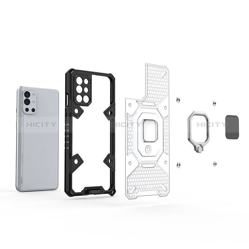 Custodia Silicone e Plastica Opaca Cover con Magnetico Anello Supporto KC3 per OnePlus 9R 5G