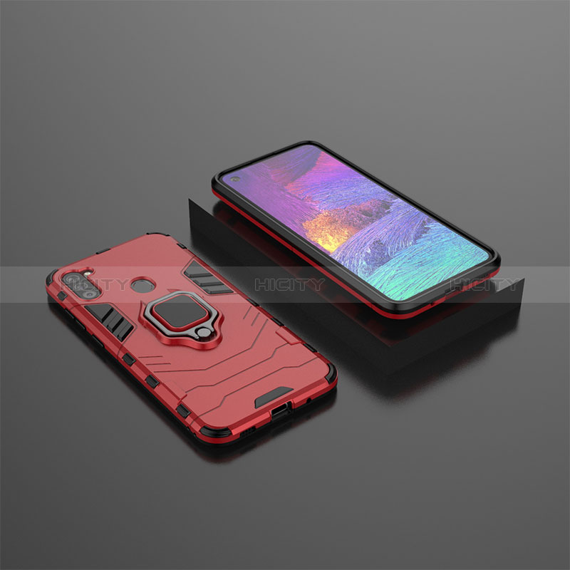 Custodia Silicone e Plastica Opaca Cover con Magnetico Anello Supporto KC3 per Samsung Galaxy A11 Rosso