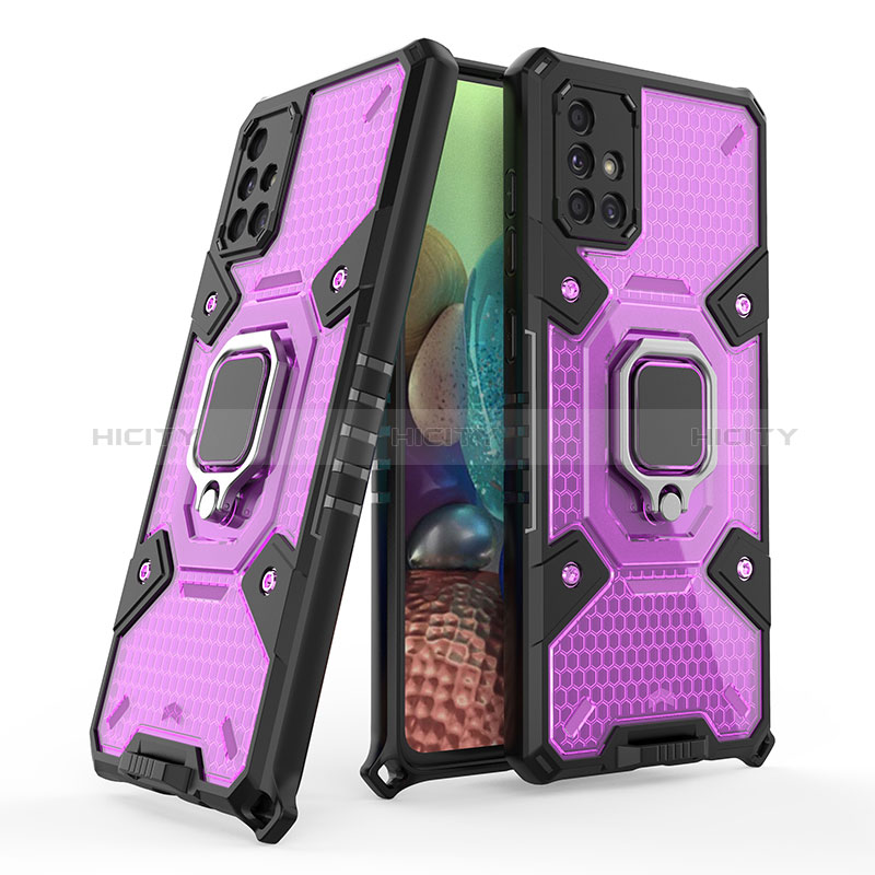 Custodia Silicone e Plastica Opaca Cover con Magnetico Anello Supporto KC3 per Samsung Galaxy A71 4G A715 Viola