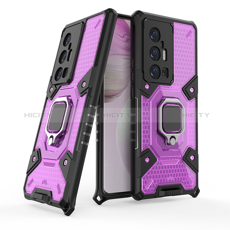 Custodia Silicone e Plastica Opaca Cover con Magnetico Anello Supporto KC3 per Vivo X70 Pro+ Plus 5G Viola