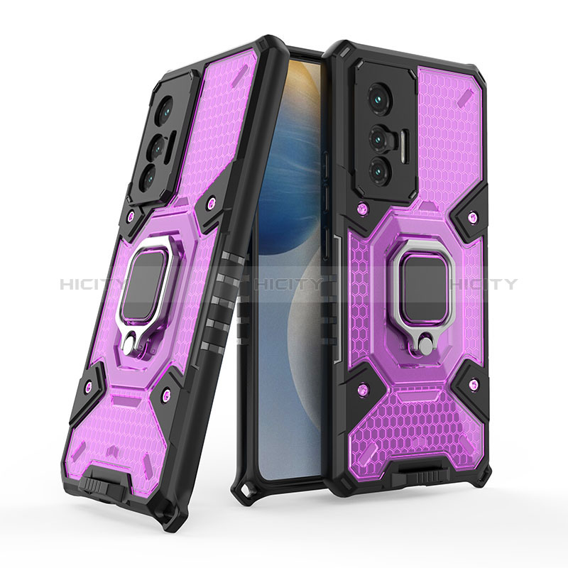 Custodia Silicone e Plastica Opaca Cover con Magnetico Anello Supporto KC3 per Vivo X70t Viola