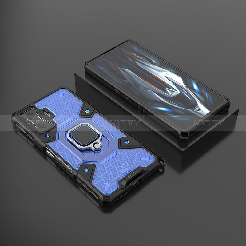 Custodia Silicone e Plastica Opaca Cover con Magnetico Anello Supporto KC3 per Xiaomi Poco F4 GT 5G Blu