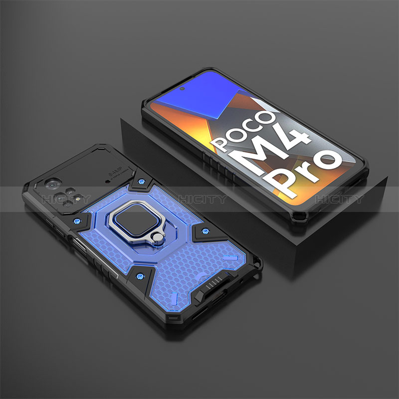 Custodia Silicone e Plastica Opaca Cover con Magnetico Anello Supporto KC3 per Xiaomi Poco M4 Pro 4G Blu