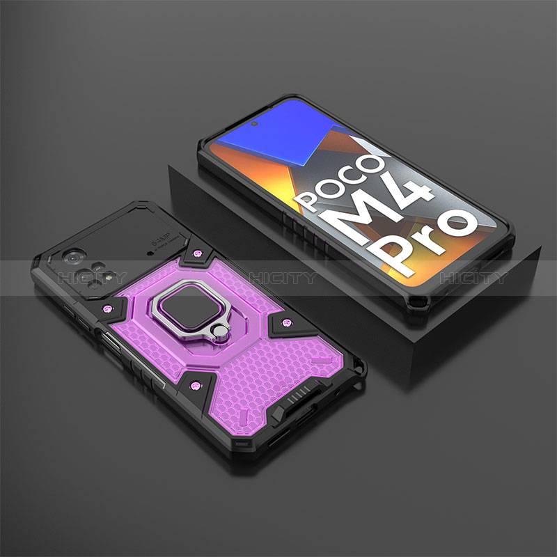 Custodia Silicone e Plastica Opaca Cover con Magnetico Anello Supporto KC3 per Xiaomi Poco M4 Pro 4G Viola