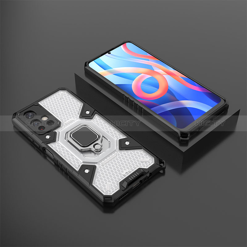 Custodia Silicone e Plastica Opaca Cover con Magnetico Anello Supporto KC3 per Xiaomi Poco M4 Pro 5G Bianco