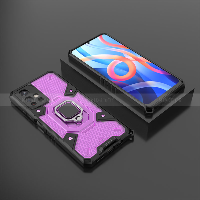 Custodia Silicone e Plastica Opaca Cover con Magnetico Anello Supporto KC3 per Xiaomi Poco M4 Pro 5G Viola