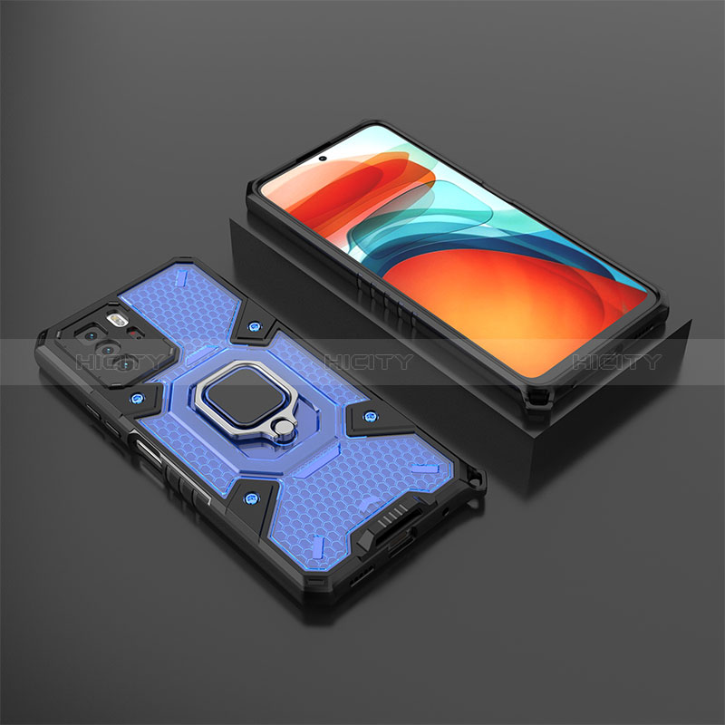 Custodia Silicone e Plastica Opaca Cover con Magnetico Anello Supporto KC3 per Xiaomi Poco X3 GT 5G Blu